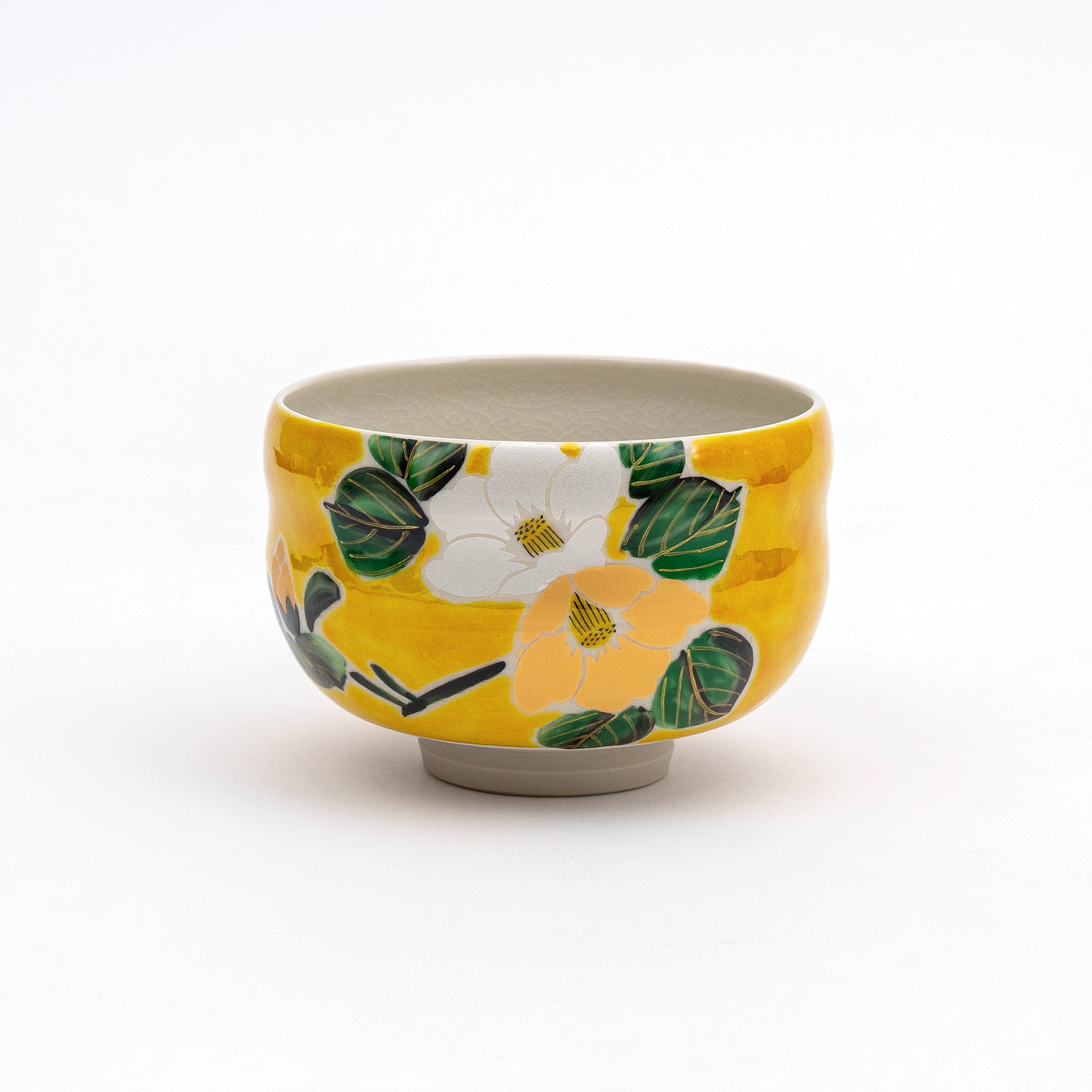 Ceramic Matcha Set with Flowers - Japanese Matcha Bowl, Bamboo