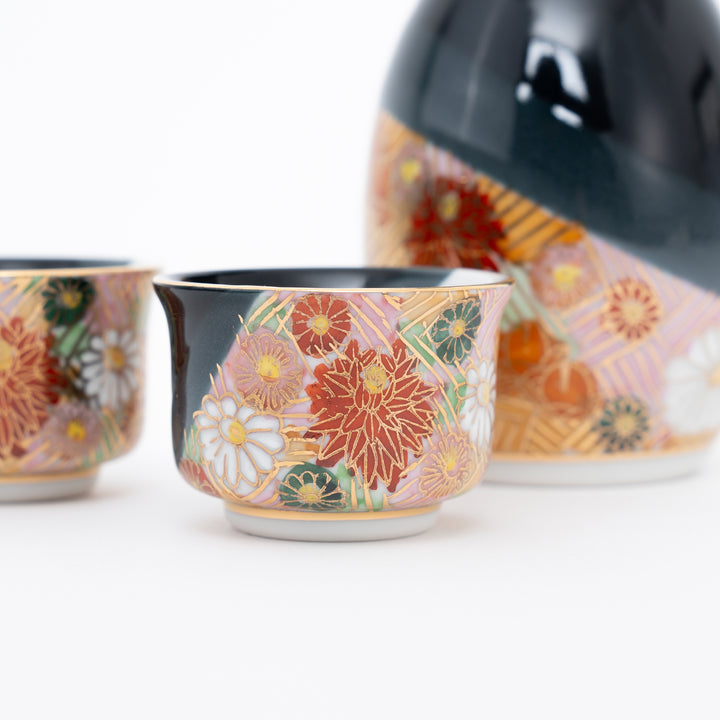 Gold Hanazume Kutani Sake Set