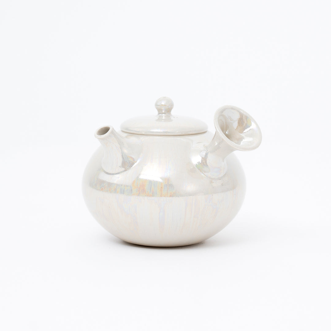Tokoname Yaki White Pearl Glaze Japanese Kyusu Teapot by Yutaka Handmade in Japan
