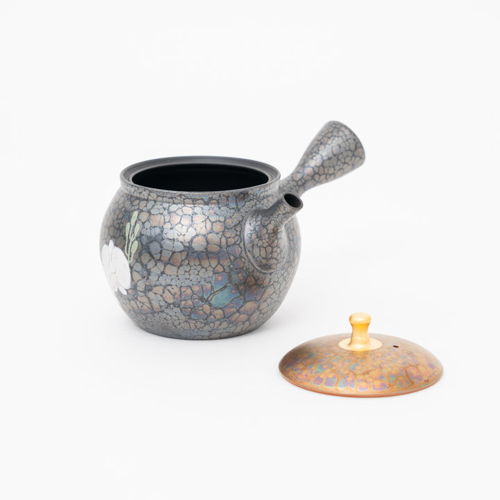 Tokoname Orchid Oil Drop Kyusu Teapot by Shoryu Kiln