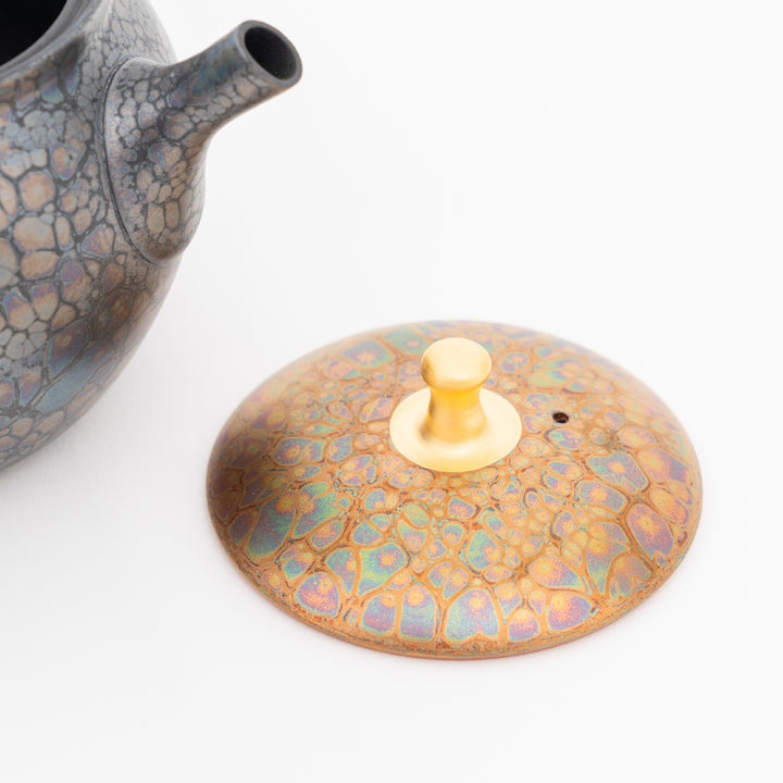 Tokoname Orchid Oil Drop Kyusu Teapot by Shoryu Kiln