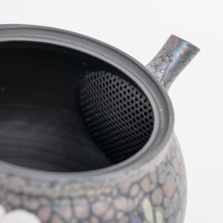 Tokoname Orchid Oil Drop Kyusu Teapot by Shoryu Kiln