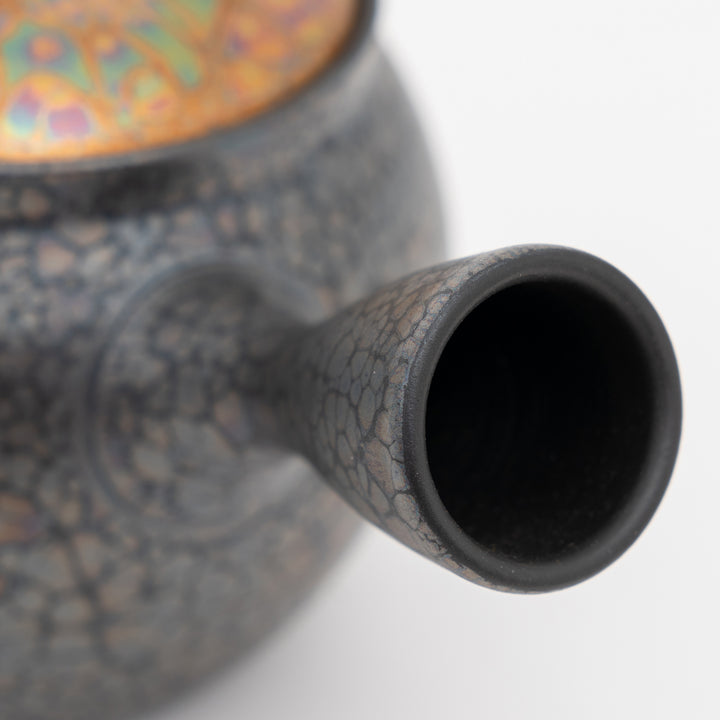 Tokoname Orchid Oil Drop Kyusu Teapot by Shoryu Kiln