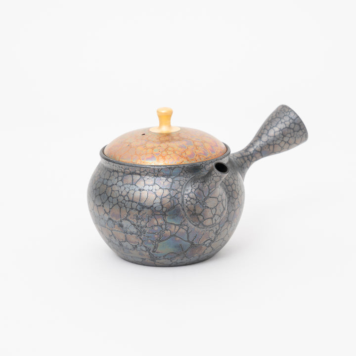 Tokoname Blue Hydrangea Oil Drop Kyusu Teapot by Shoryu Kiln