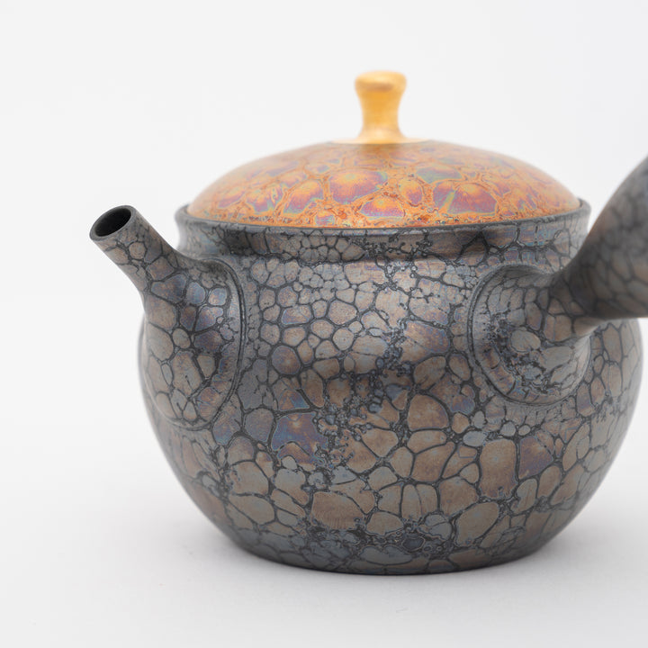 Tokoname Blue Hydrangea Oil Drop Kyusu Teapot by Shoryu Kiln