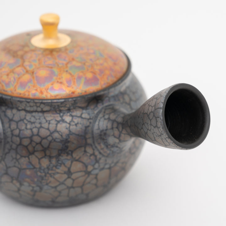 Tokoname Blue Hydrangea Oil Drop Kyusu Teapot by Shoryu Kiln