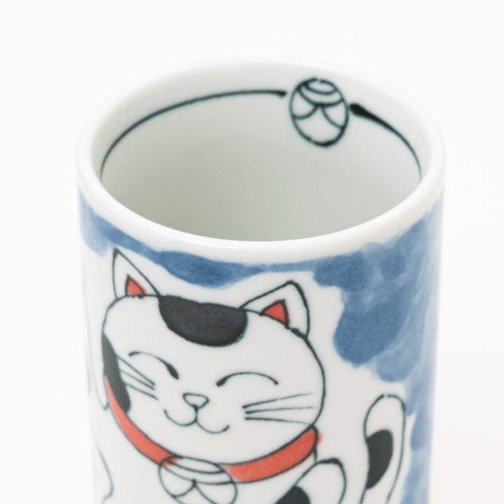 Japanese Maneki-Neko Lucky Cat Porcelain Cup | Blue