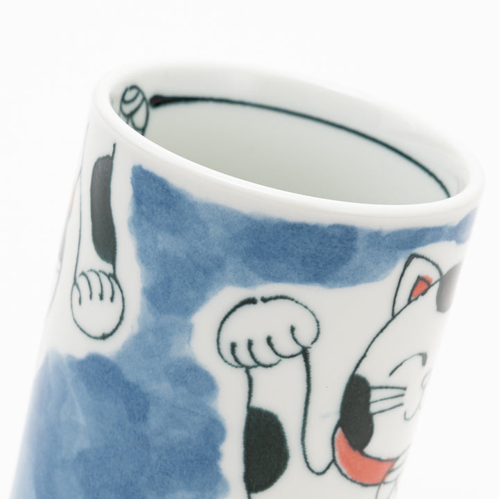 Japanese Maneki-Neko Lucky Cat Porcelain Cup | Blue