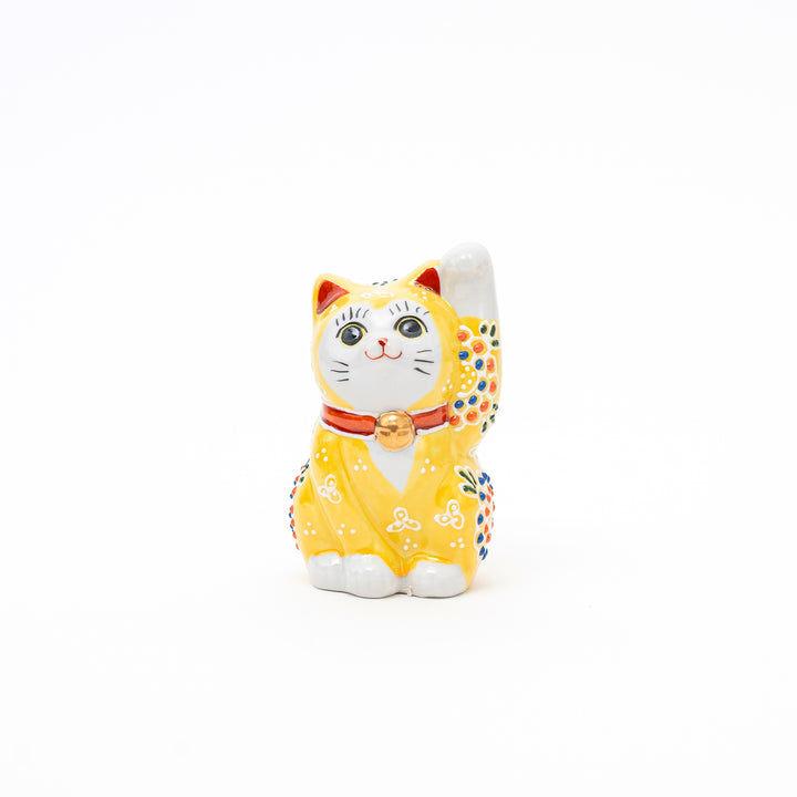 Handcrafted Kutani Ware Lucky Cat (Maneki Neko) - Golden Yellow Fortune