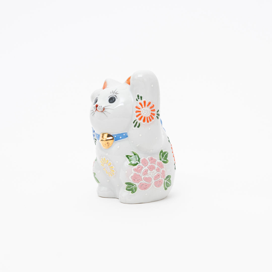 Handcrafted Kutani Ware Lucky Cat - Double-Luck Flower Garden