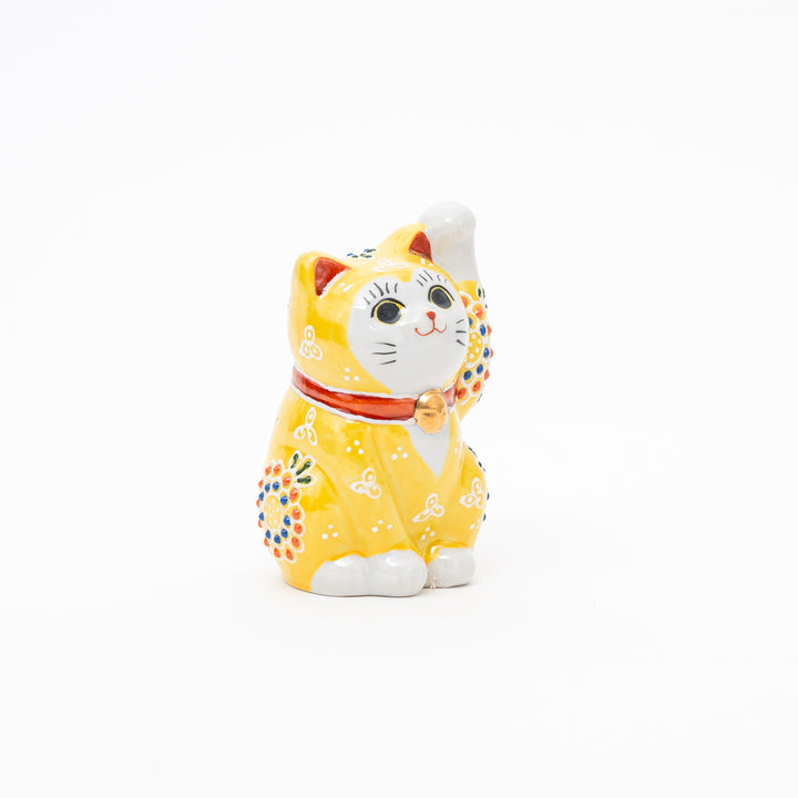 Handcrafted Kutani Ware Lucky Cat (Maneki Neko) - Golden Yellow Fortune