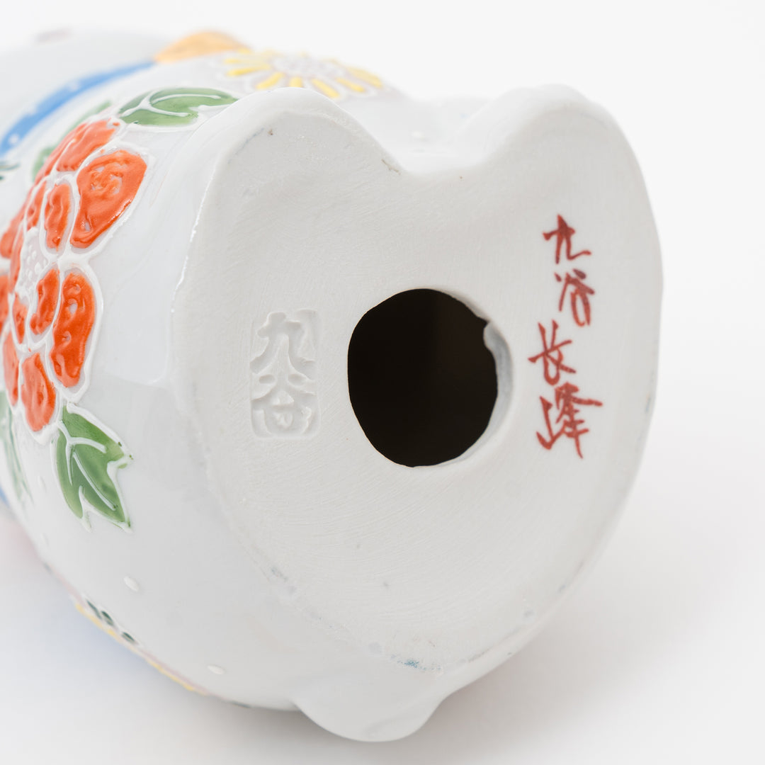 Handcrafted Kutani Ware Lucky Cat - Double-Luck Flower Garden