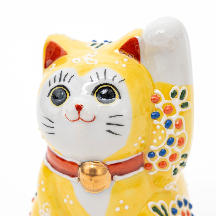 Handcrafted Kutani Ware Lucky Cat (Maneki Neko) - Golden Yellow Fortune