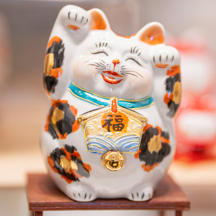 Handcrafted Kutani Ware Lucky Cat - Luxurious Gold Calico