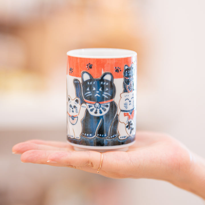 Japanese Maneki-Neko Lucky Cat Porcelain Cup | Multi Cats