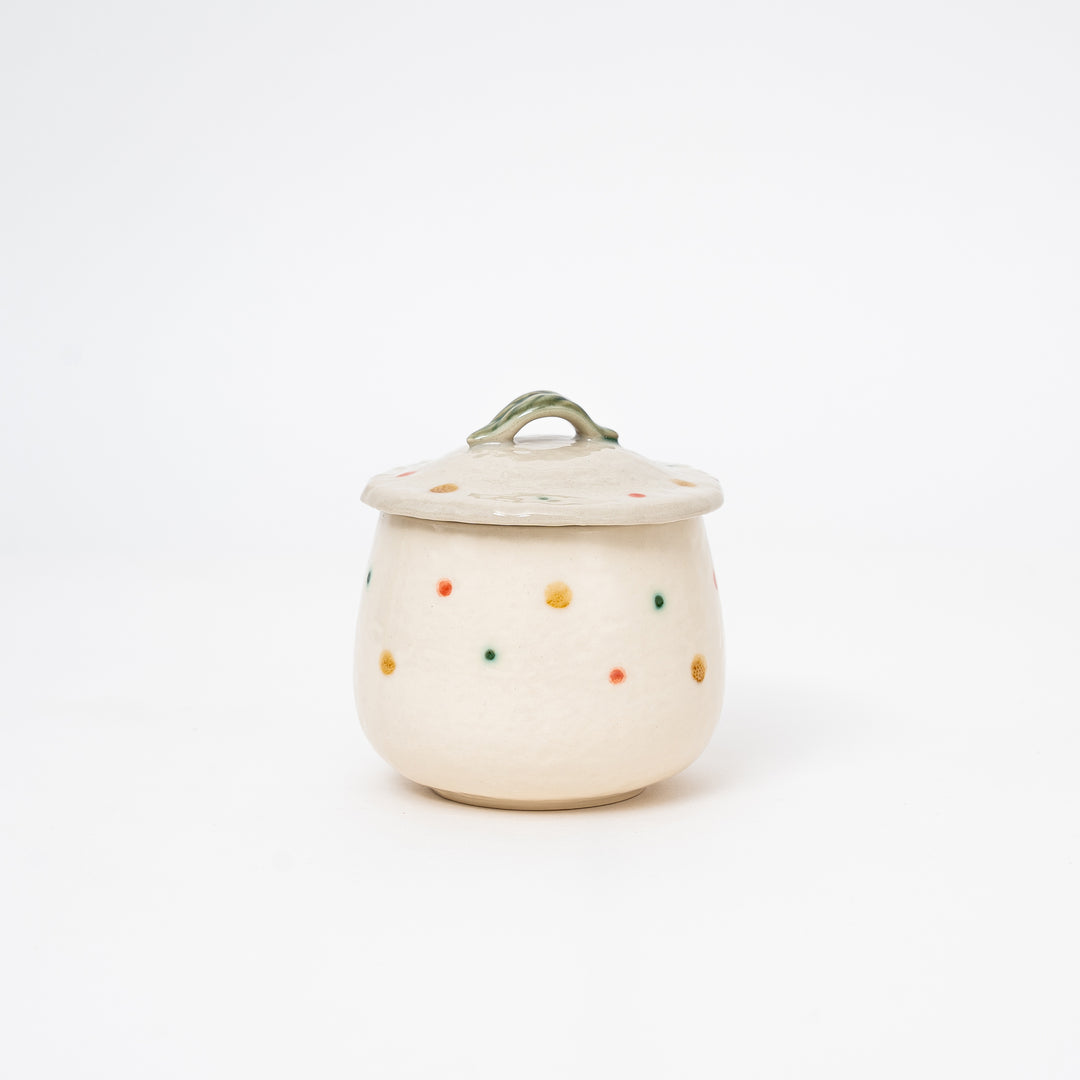 Handmade Polka Dots white Chawanmushi cup with lid