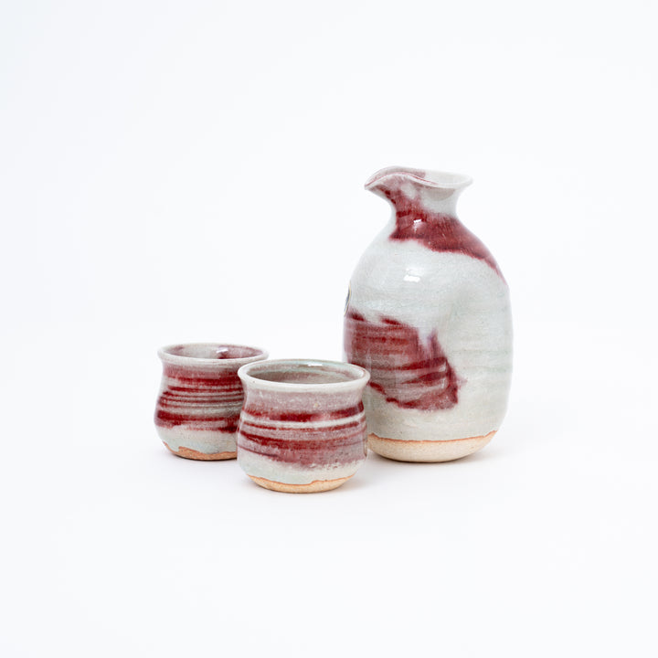 Handmade Shigraki Crackle Red Sake Set