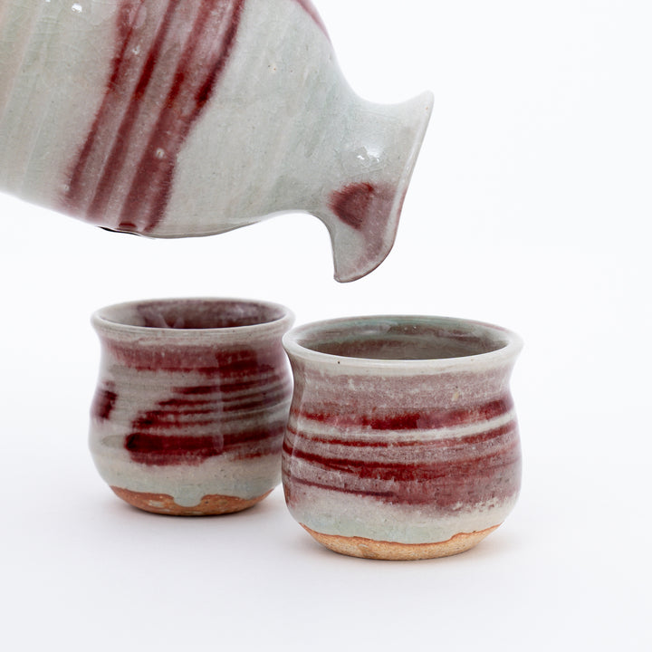 Handmade Shigraki Crackle Red Sake Set