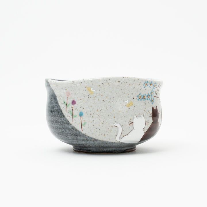 Handmade Kutani Sunny Spot Cat Match Bowl