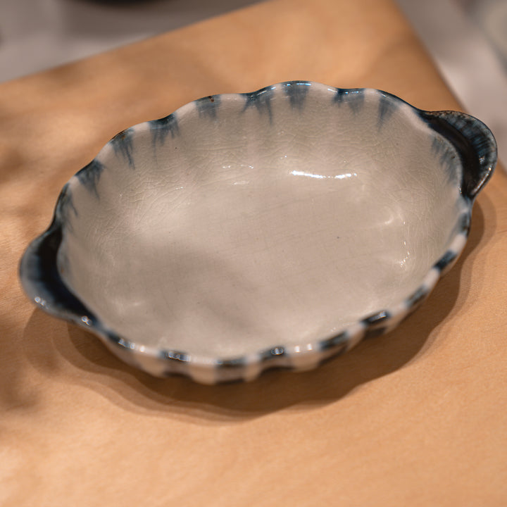 Handmade Blue Tokusa Oval Side Dish