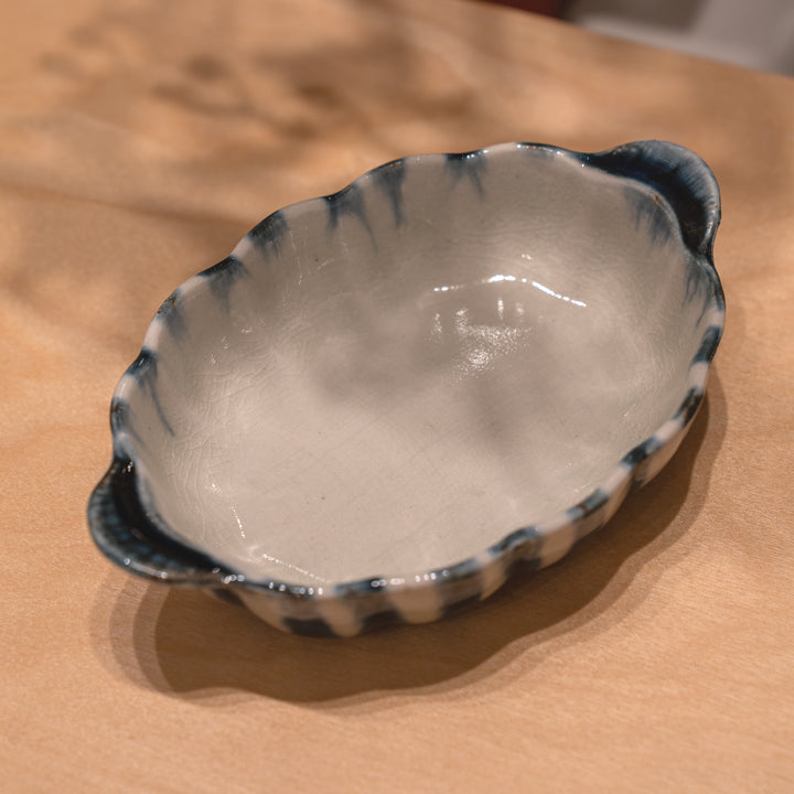 Handmade Blue Tokusa Oval Side Dish