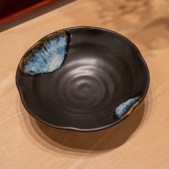Black Kobachi Bowl with Melted Snow Glaze