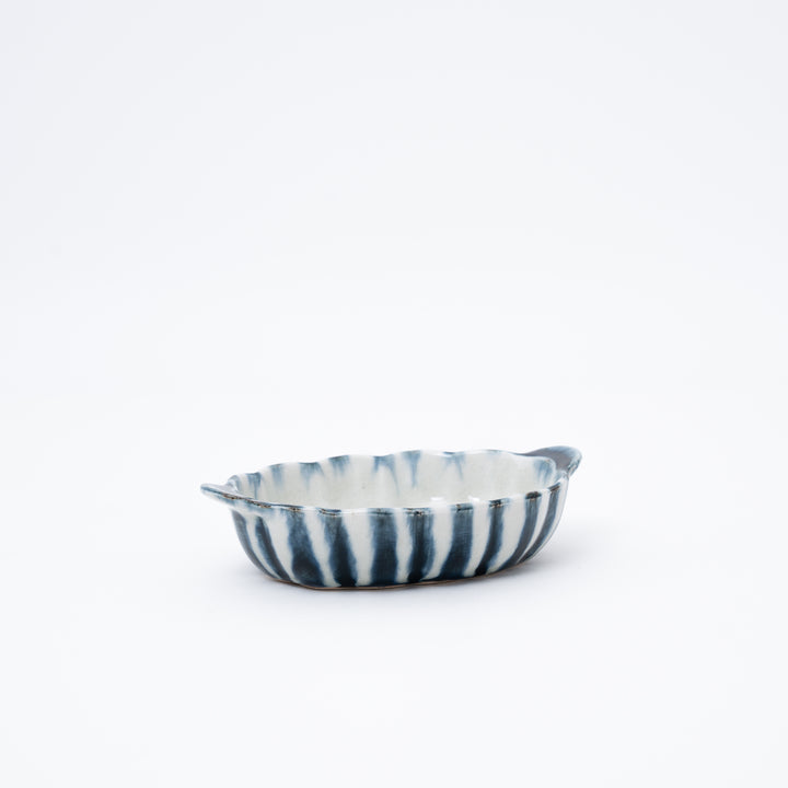 Handmade Blue Tokusa Oval Side Dish