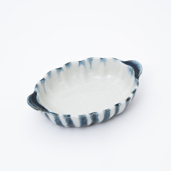 Handmade Blue Tokusa Oval Side Dish