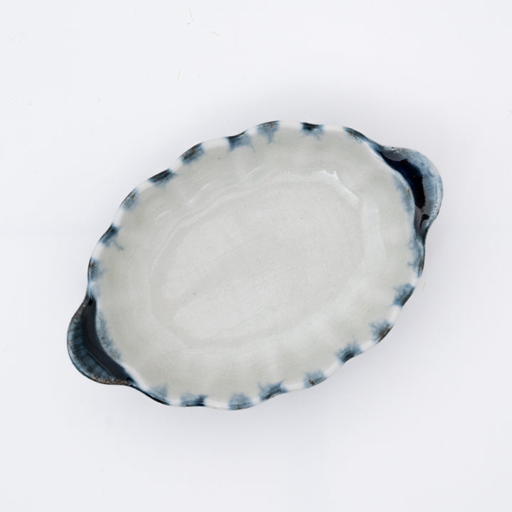 Handmade Blue Tokusa Oval Side Dish