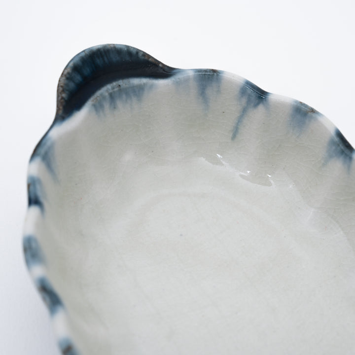 Handmade Blue Tokusa Oval Side Dish