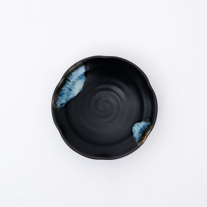 black kobachi bowl with snow melted glaze made in Japan