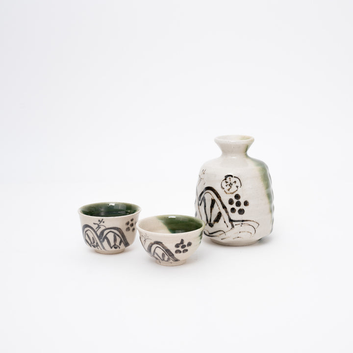 Handmade Oribe Handpainted Sake Set Gift Box