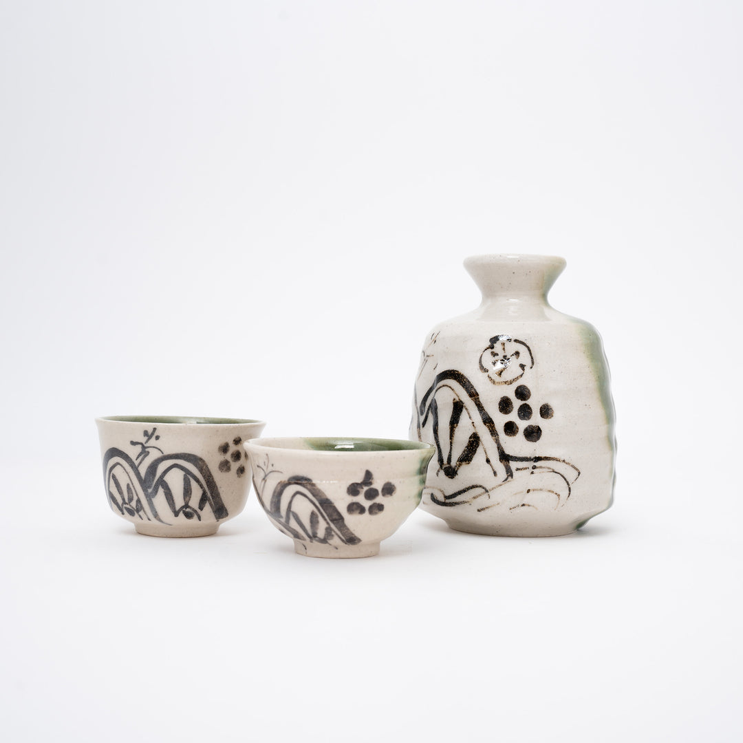 Handmade Oribe Handpainted Sake Set Gift Box