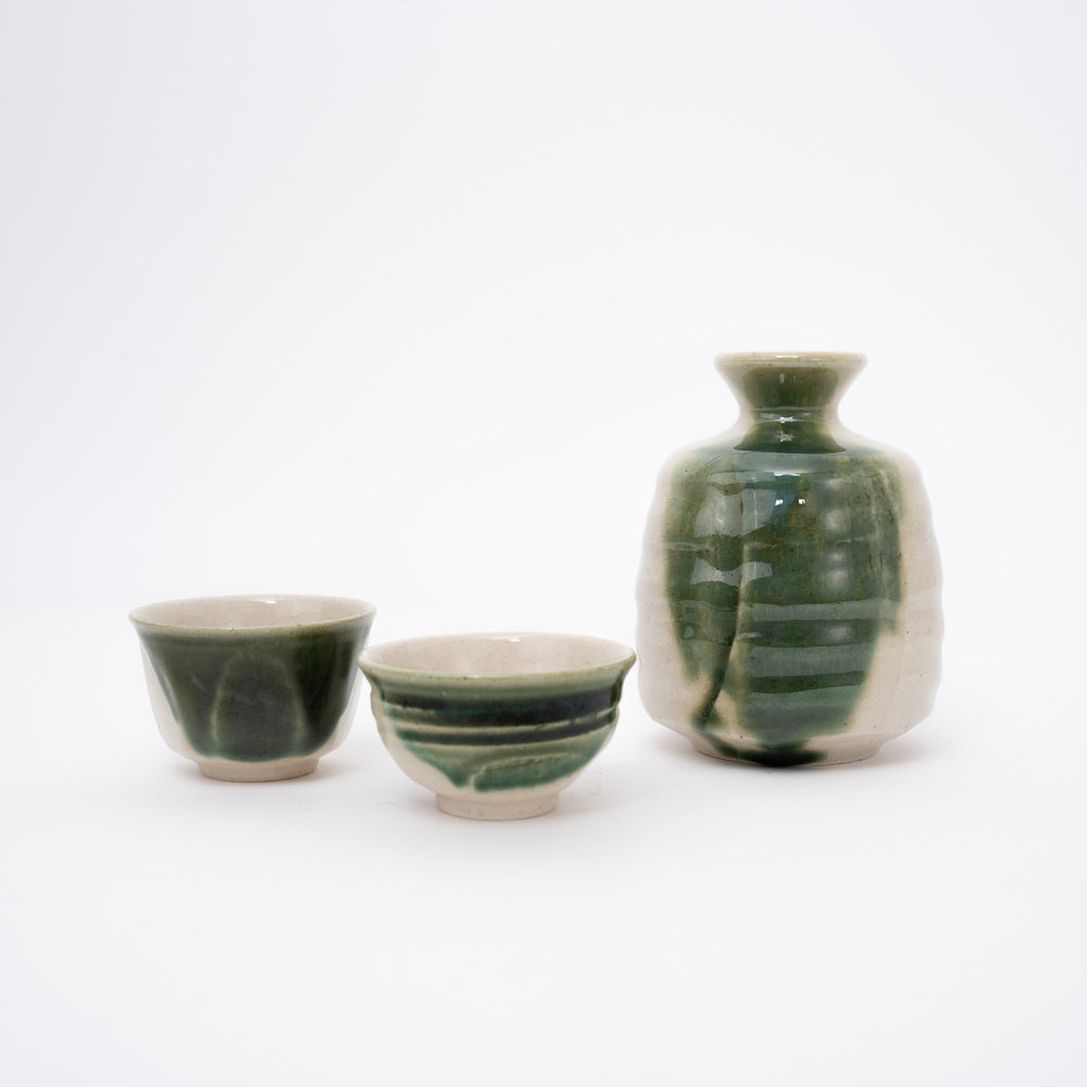 Handmade Oribe Handpainted Sake Set Gift Box