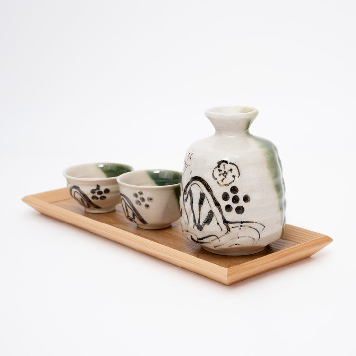 Handmade Oribe Handpainted Sake Set Gift Box