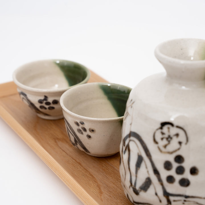 Handmade Oribe Handpainted Sake Set Gift Box