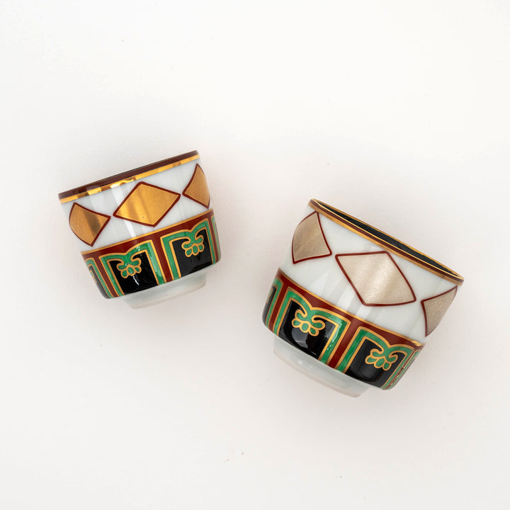 Handcrafted Overglazed Sake Cup Set of 2 in a Wooden Gift Box by Zoho Gama 藏珍窯