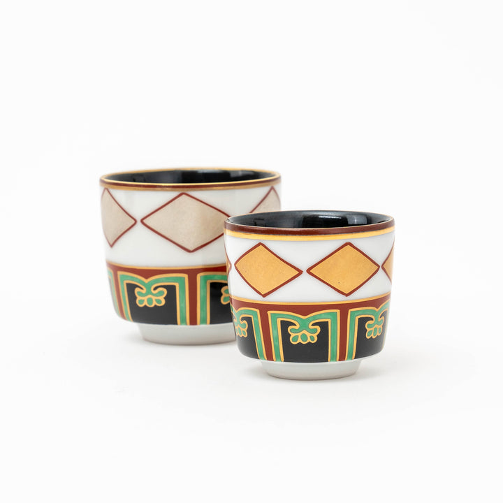 Handcrafted Overglazed Sake Cup Set of 2 in a Wooden Gift Box by Zoho Gama 藏珍窯