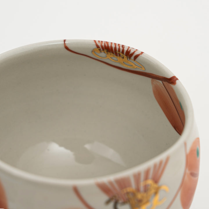 Kutani Ware Hand-Painted Ippuku Bowl Camellia and Arabesque by Kokuzougama 虚空蔵窯