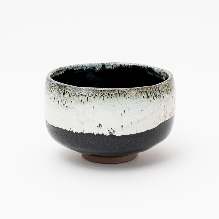 Handmade Black White Tenmoku Matcha Bowl