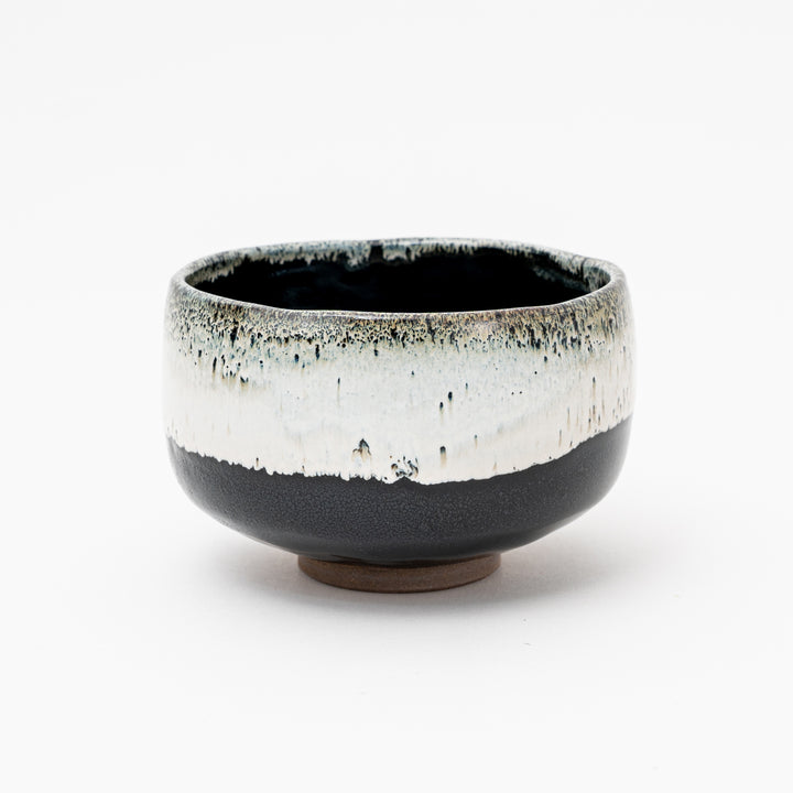 Handmade Black White Tenmoku Matcha Bowl