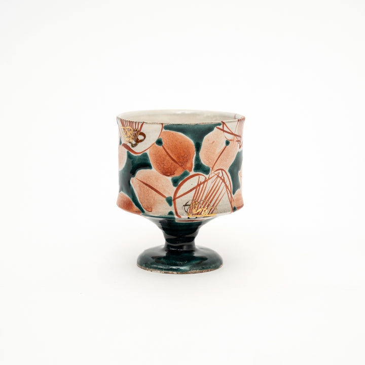 Kutani Ware Hand-Painted Goblet Crackle Glazed Camellia by Kokuzougama 虚空蔵窯