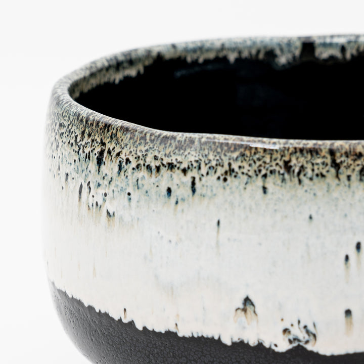 Handmade Black White Tenmoku Matcha Bowl