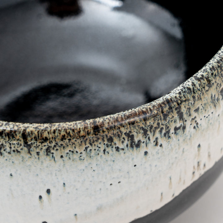 Handmade Black White Tenmoku Matcha Bowl