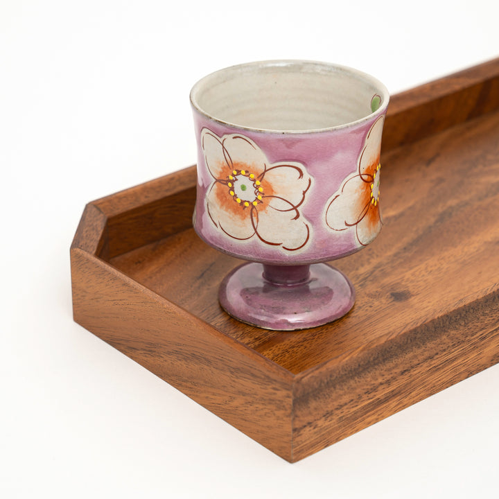 Kutani Ware Hand-Painted Goblet Crackle Glazed Pink Floral by Kokuzougama 虚空蔵窯