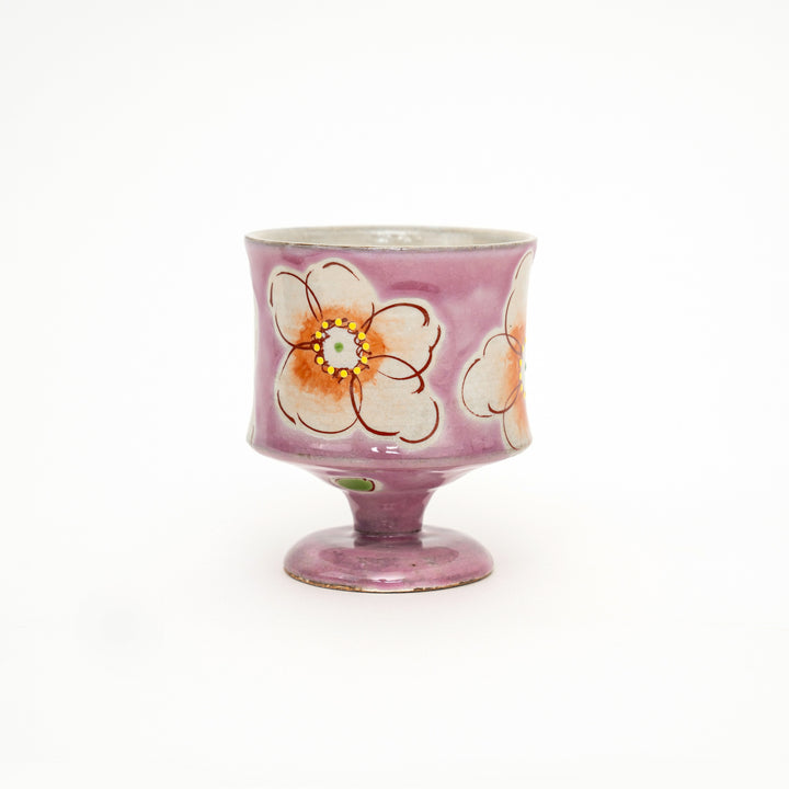 Kutani Ware Hand-Painted Goblet Crackle Glazed Pink Floral by Kokuzougama 虚空蔵窯
