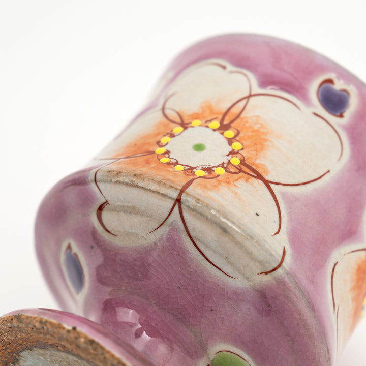 Kutani Ware Hand-Painted Goblet Crackle Glazed Pink Floral by Kokuzougama 虚空蔵窯