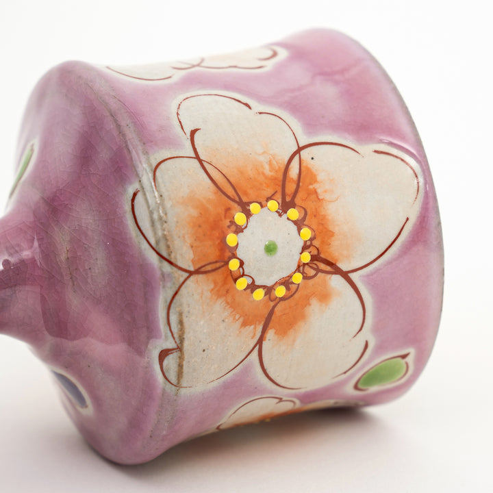 Kutani Ware Hand-Painted Goblet Crackle Glazed Pink Floral by Kokuzougama 虚空蔵窯