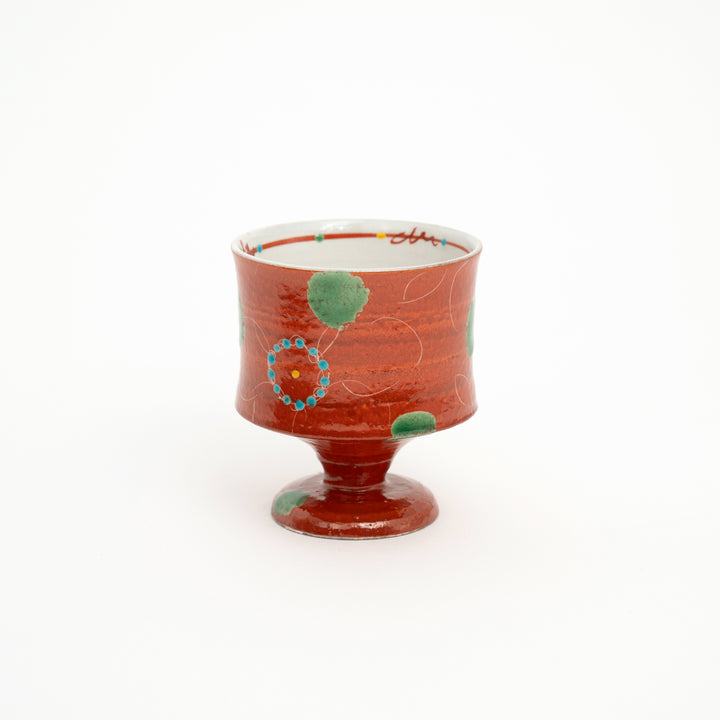 Kutani Ware Hand-Painted Goblet Crackle Glazed Red Floral by Kokuzougama 虚空蔵窯