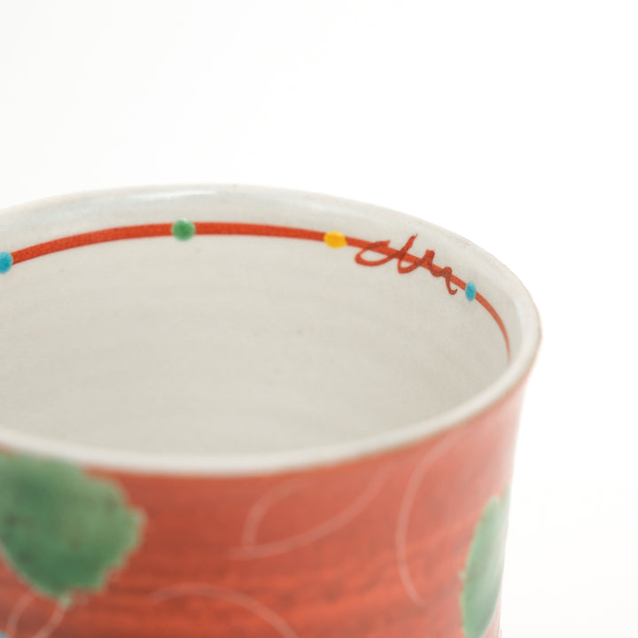 Kutani Ware Hand-Painted Goblet Crackle Glazed Red Floral by Kokuzougama 虚空蔵窯